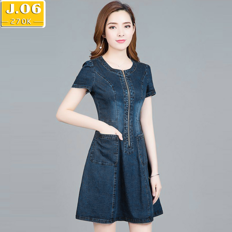 ĐẦM JEAN BIG SIZE XÒE CỔ TRÒN KHÓA KÉO TRƯỚC NGỰC